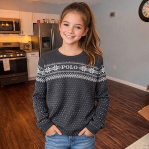 Polo Ralph Lauren Waffle Thermal Knit Long Sleeve Tee Nordic Logo Youth Large